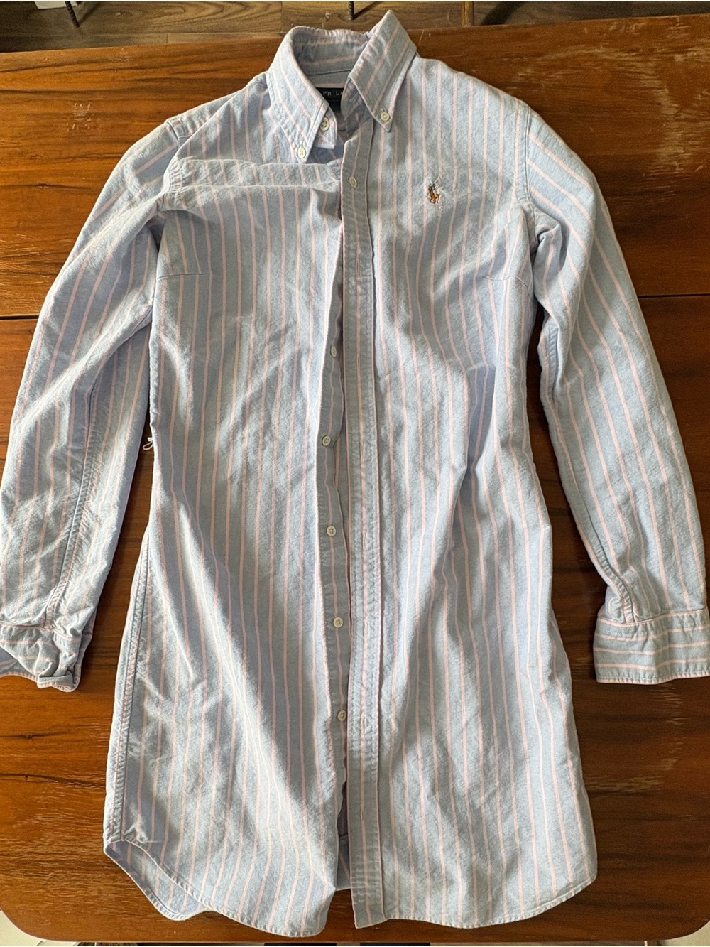 Ralph Lauren Light Blue Shirt with Pink and White Stripes